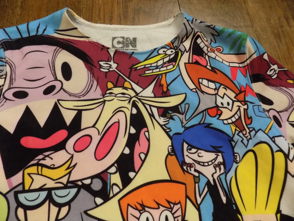 CARTOON NETWORK All Over Print 90s Character Sweatshirt Johnny Bravo Dexter Cow - Image 2 of 4