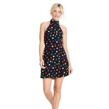 Rixo polka dot sleeveless halter dress black mini