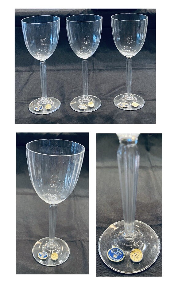 VINTAGE Bohemia Crystal Wine Glasses 8 oz. ROSE Ridged 3Piece Set eBay