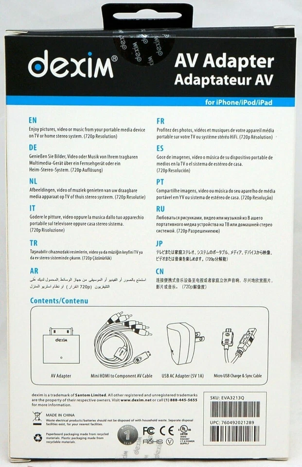 NEW Dexim 30-Pin AV TV Adapter 720p Component Cable iPhone 3GS/4S iPod iPad/2/3 - Image 2 of 4