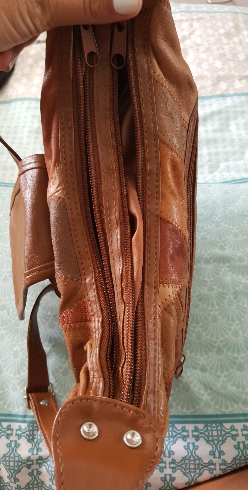 Leather Patchwork Tan Brown Boho Crossbody Small … - image 3