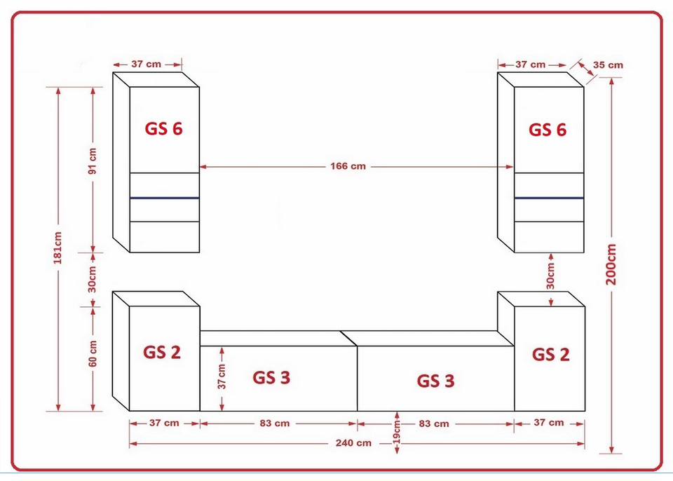 Modern Wall Unit Black Gloss Living Room Furniture TV Entertainment Set