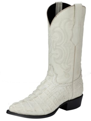 El Señor de los Cielos Cowboy Western Boots Leather Caiman Tail Print Bone