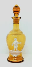 Amber Glass Decanter West Germany Mary Gregory style Ground-in Stopper gold euc