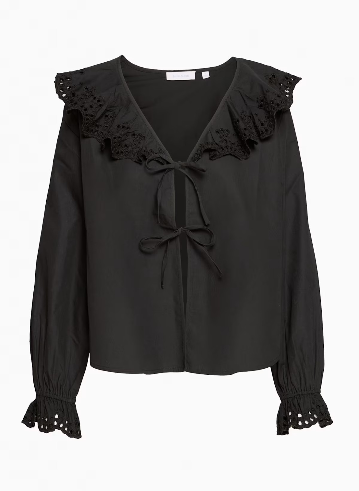Aritzia Little Moon Carmela Poplin Blouse Black Size S Tie-Front Eyelet Top