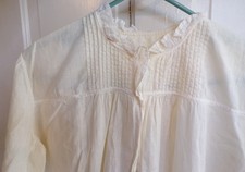 Vintage White Cotton Gauze Long Sleeve Nightgown Tucking Full Length Lt Weight