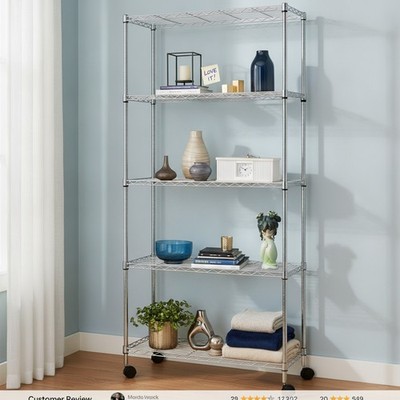 Space-Saving 5-Tier Storage Rack | Adjustable Chrome Wire Shelves for Home