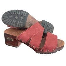 Vintage Candies Wooden Platform Chunky Block Heel Sandals Leather Slides y2k