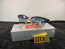 Ray-Ban RB3016 Clubmaster Sunglasses, Black  Gold Frame, Blue Gradient G-15 Len
