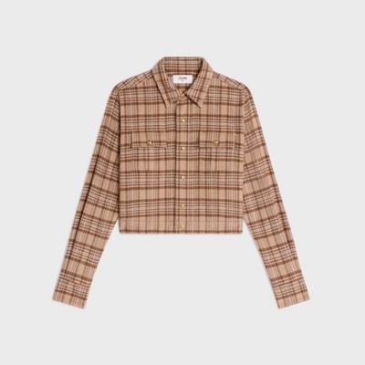 CELINE Craie/Beige/Toffe Checked Romy Cropped Shirt F 36/US 4