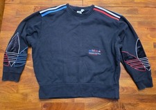 Adidas Originals Blk Tricolor Crew Cropped Terry Sweatshirt Velvet Logo Size XS