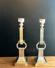 Bombay Company Candlestick Holder 141/2" Silver plated Art Deco revival Regency