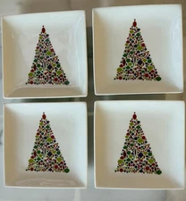 Crate & Barrel Christmas Tree Appetizer Plates 6" 2011 Holiday Snack Set Of 4