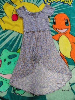 Girls ''Art Class'' Romper Dress - Elastic Torso - Blue Floral - Size (M) 7/8