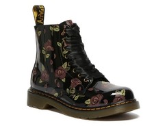 Dr. Martens Kids 1460 Floral Combat Boots Black Rose Print Zip Lace Up Toddler 7