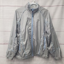 VTG Lavon Silver Track Jacket Medium Gray Full Zip Sportswear Windbreaker Unisex