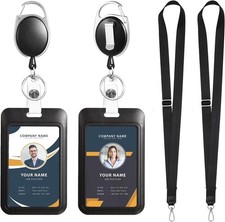 2 Pack Retractable ID Badge Holder Lanyard Heavy Duty Reel Keychain Clip ID Card