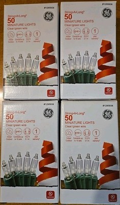 LOT OF 4 NEW GE String 50 CountClear Mini Lights with Green Wire Cord Christmas