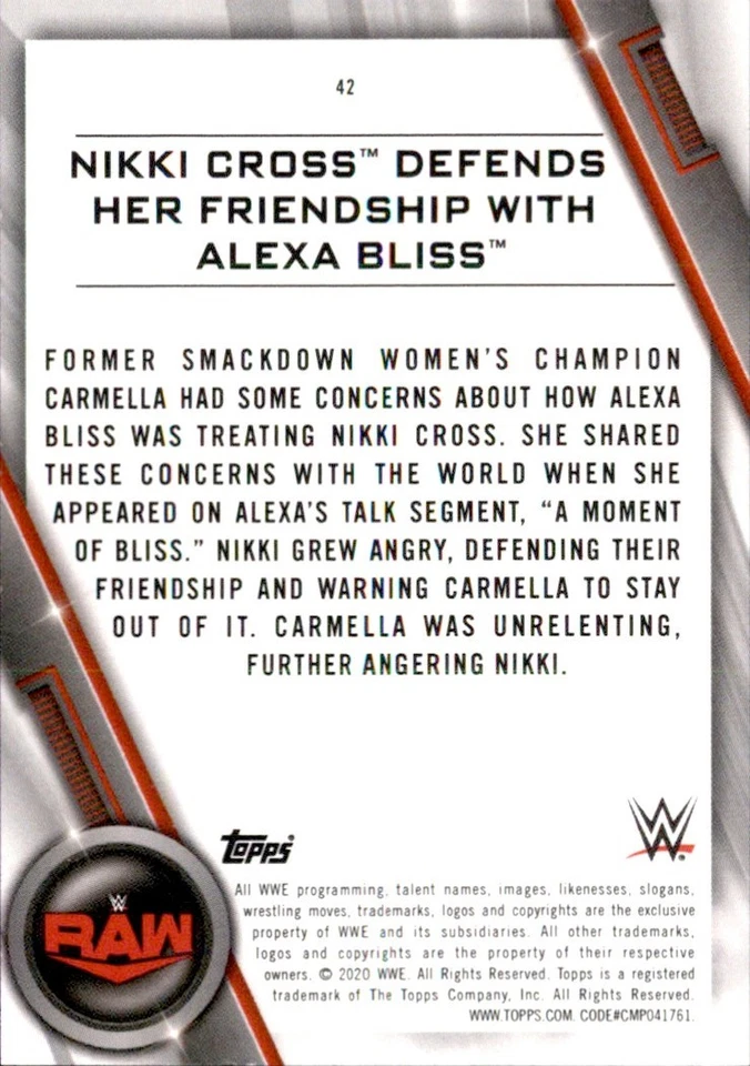 2020 Topps WWE Women's Division - Raw Nikki Cross Alexa Bliss #42 - Image 2 of 2