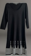 Nine West Womens  M A Line Dress Black White Sweater Knit Stretch Geometric Hem,