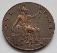 1913 Great Britain one penny coin George V U.K. England