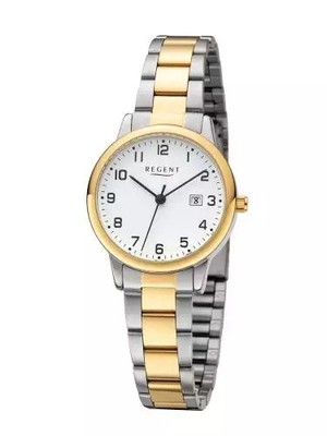 REGENT W-0273 Damenuhr Bicolor 30 mm Weiß Metallband 3 BAR