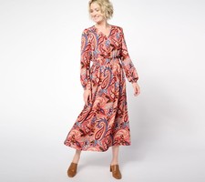 Belle by Kim Gravel Boho Petite Rustic Paisley Dress Spiced Cider L New