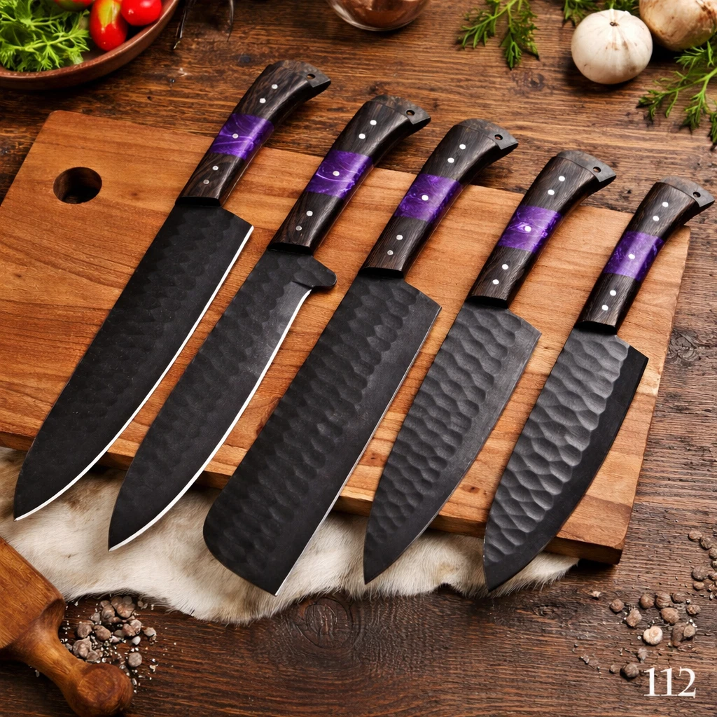 Hand Forged Damascus Steel Chef Set, Kitchen Knife Set