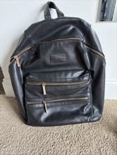 The Honest Company City Back Pack Diaper Bag Black Vegan Leather Gold Zipper