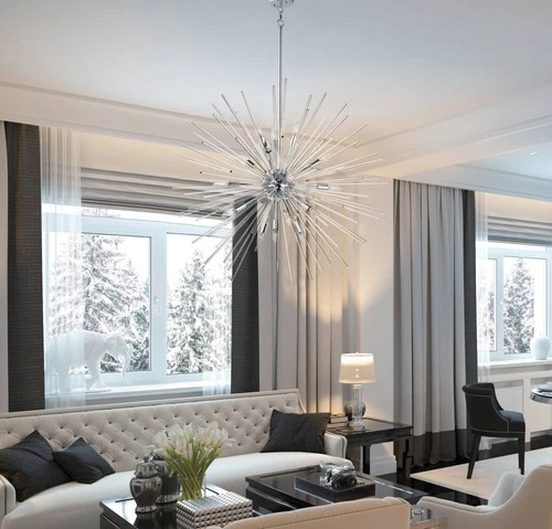 Maxim Polaris 40" Wide Modern Chrome Starburst Sputnik Pendant Light - Picture 6 of 10