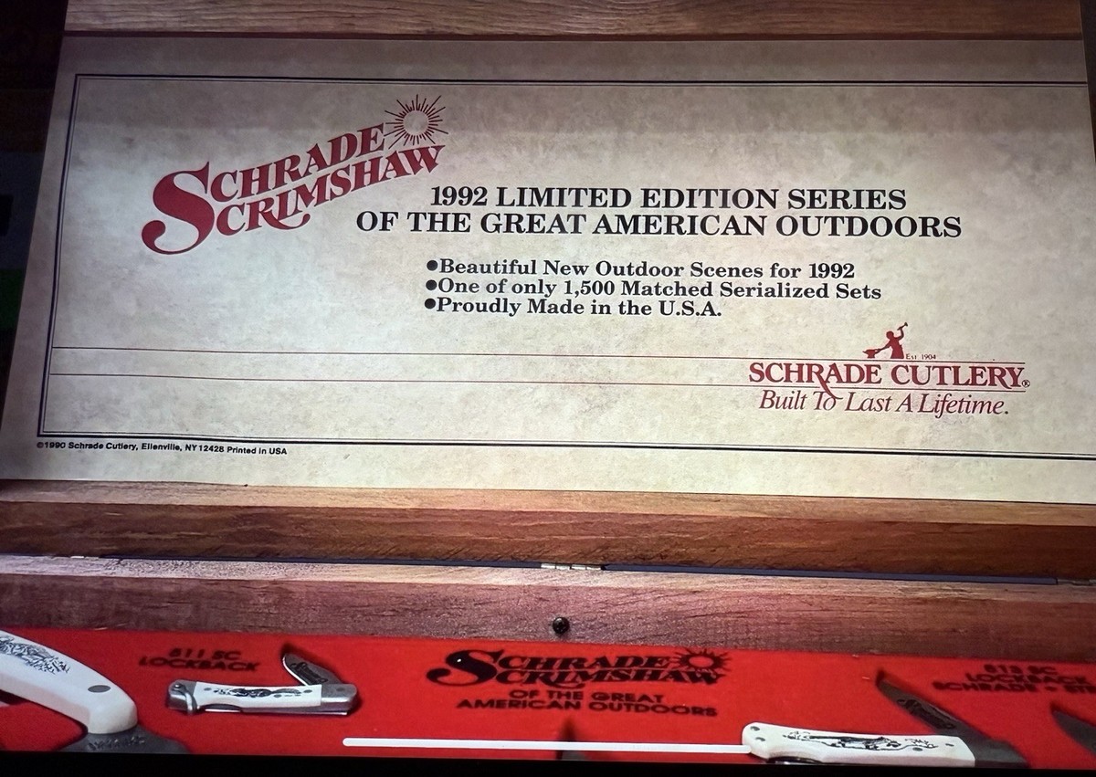 Schrade Scrimshaw 1992 Limited Edition Knife Set in Wooden Box | eBay