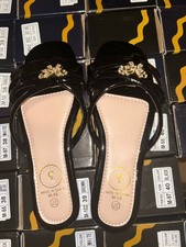 Women s Black Slide Sandals Rhinestone Strap ...