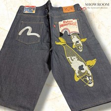 Evisu Heritage Raw Blue Koi Fish Jean Shorts 36 Deadstock OG Tags 300 MSRP