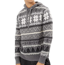 NWT American Eagle AE Softest Sweater Hoodie Gray Fair Isle Cotton-Blend Mens XL