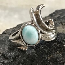 Larimar Ring Wave 925 Sterling Silver Hawaii Ocean Natural GHJ Sz 5.75