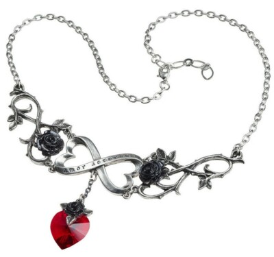 Alchemy Gothic Double Heart Infinite Love Pendant Necklace Pewter