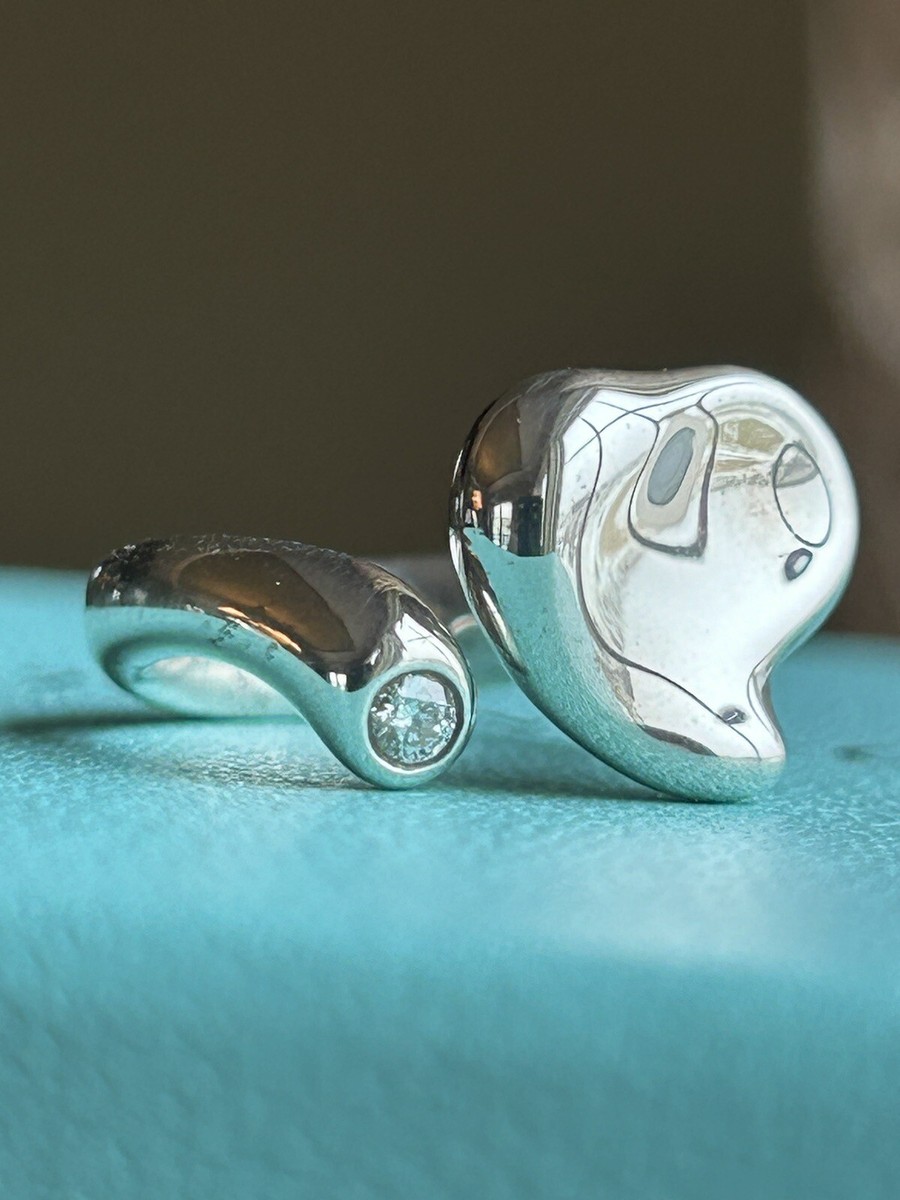 Tiffany & Co Silver Elsa Peretti Diamond Full Heart Wrap Ring .05