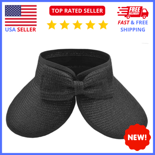 Women's Black Wide Brim Beach Sun Hat Lightweight, Crushable&Ponytail Compatible