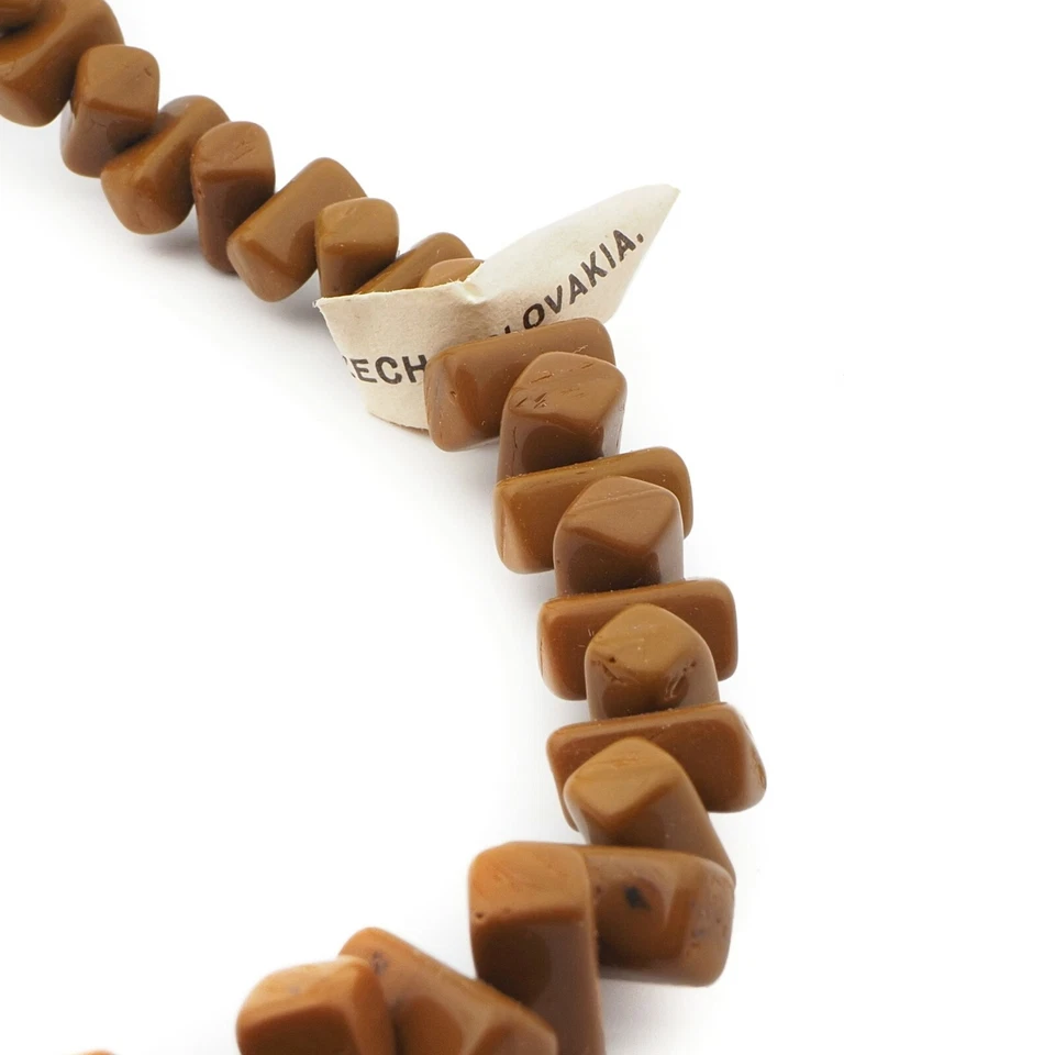 Strand (99) Cuentas de vidrio rectangular marrón vintage decoración checa Foto 3 de 4