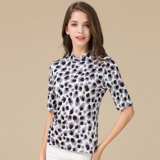 100% Silk Print Mock Turtleneck Half Sleeves Womens Shirt | eBay