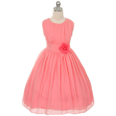 CORAL Size 4 Chiffon Flower Girl Dress Summer Bridesmaid Birthday Recital  Formal | eBay