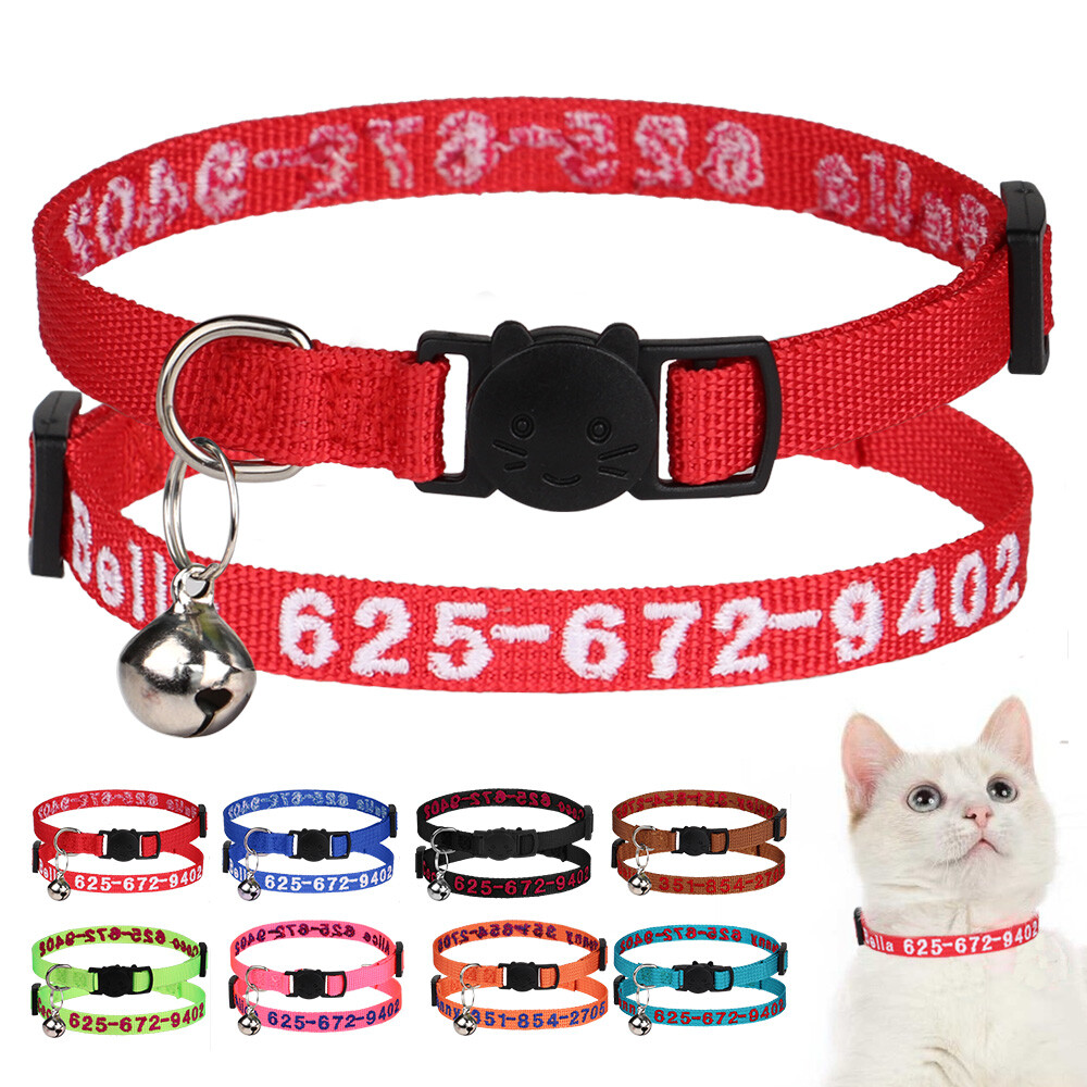 2 Pack Reflective Breakaway Cat Collars With Personalized Name Plate & Bell - Safety Collars For Cats