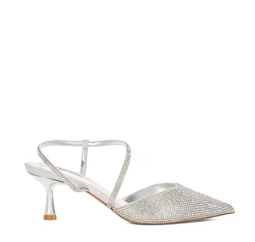 Dune London Hotfix Kitten Heel Slingbacks Silver Size UK 6 EU 39 *REFSSS682