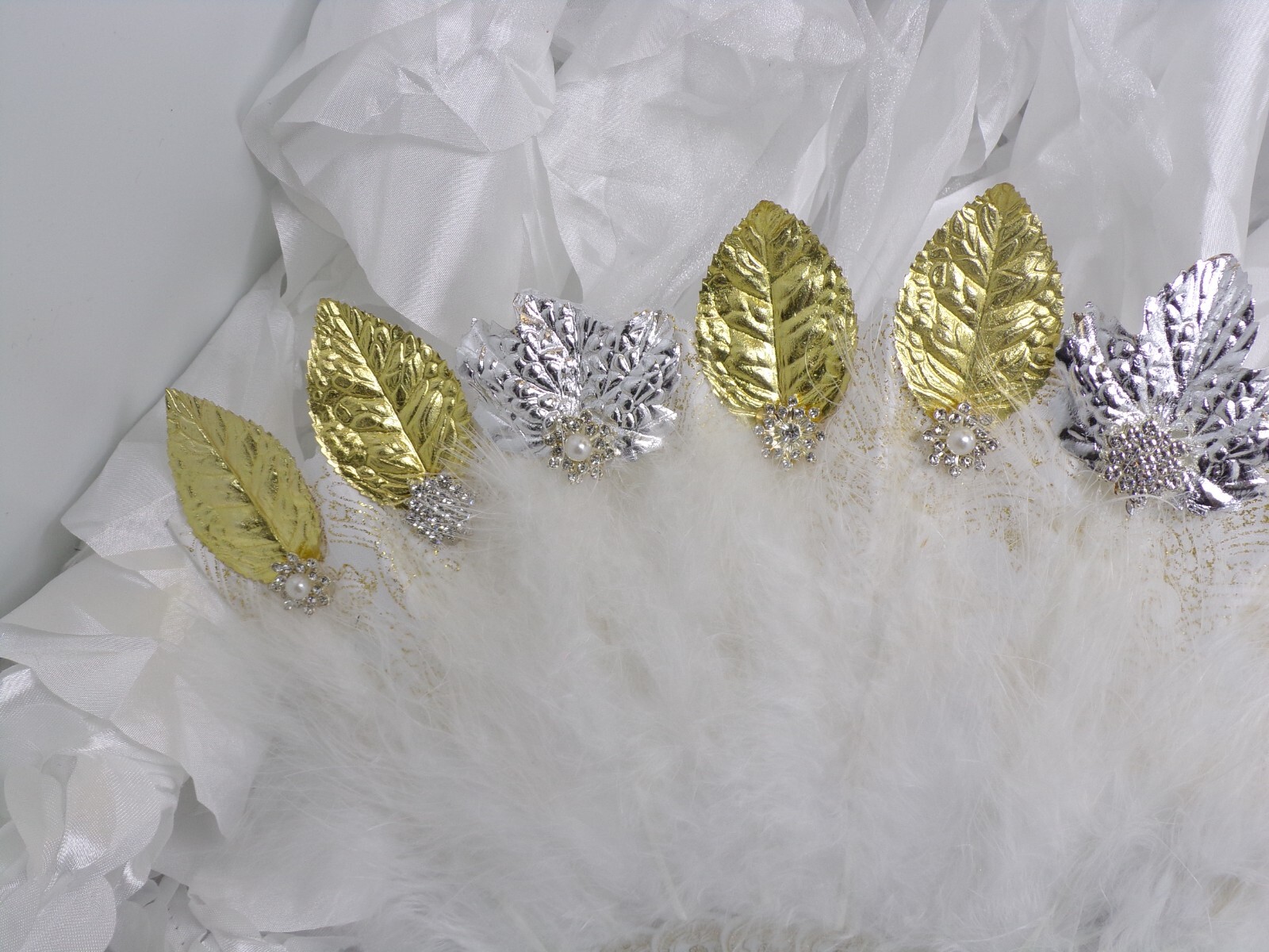 Embellished Art Deco Victorian Style Feather Fan - Open Fan Flapper Beauty 3