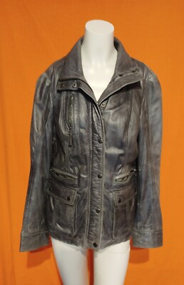 Graue Damen Lederjacke Größe 42 Von Montgomery Vintage Retro Echt Leder