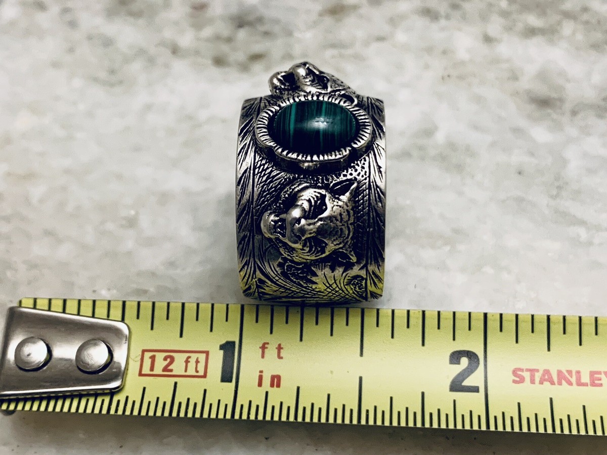 GUCCI Garden Tiger Head Ring 925 Sterling Silver Green Stone Size