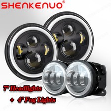 Front 7 Led Headlights 4 Driving Fog Lights For Jeep Wrangler Jk Tj 1997-2018