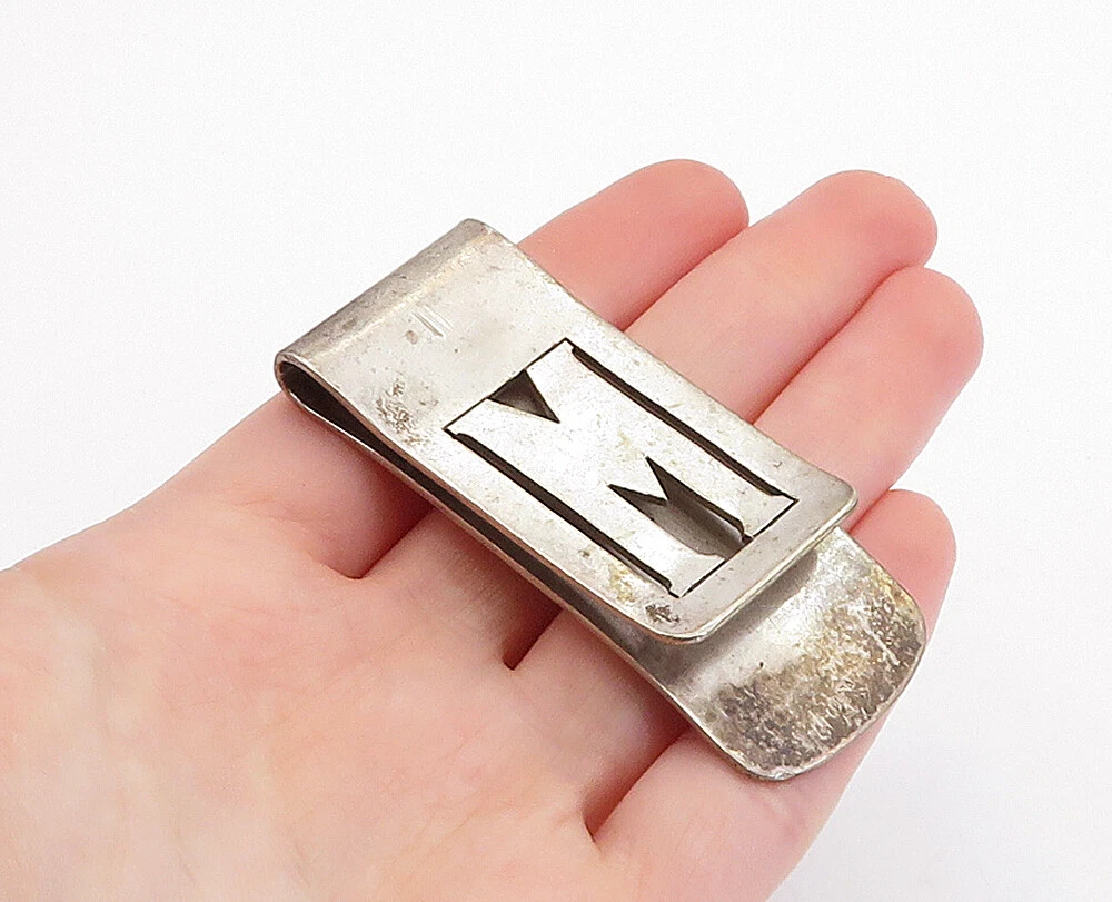 925 Sterling Silver Vintage Antique Dark Tone M Initial Money