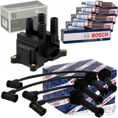 ZÜNDSPULE + BOSCH ZÜNDKERZEN ZÜNDLEITUNG für FORD FIESTA 4+5 FOCUS C-MAX MAZDA 2