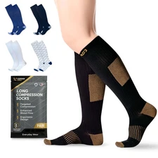 Copper Compression Socks Knee High Circulation Stabilizing Nurses Travel Lrg